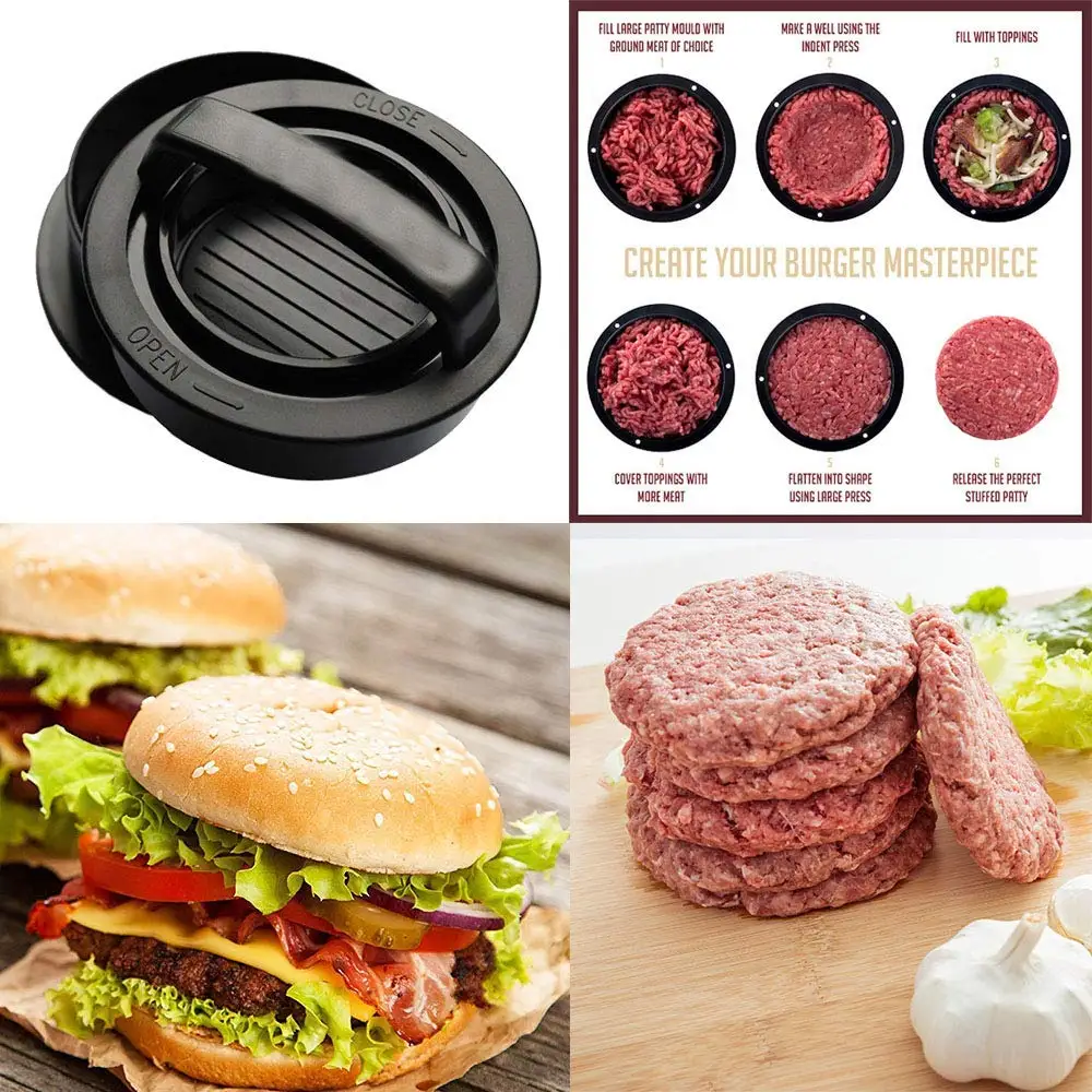 Non Stick Stuffed Hamburger Press Patty 3 in 1 Slider Making Tools for Burgers Meat Sliders Beef Regular Burger Grilling BBQ