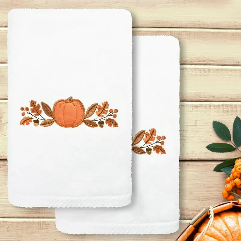 

Textiles Harvest Bounty - Embroidered Luxury Turkish Cotton Hand Towels, White (2 Piece)