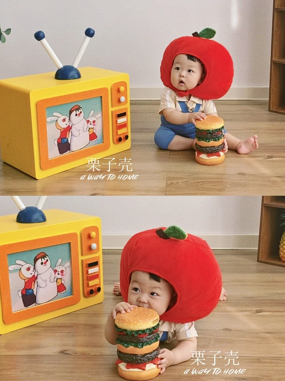 

Childrens Photography Clothing Retro TV Hamburg Prop Apple Hat Baby Hundred Days and One Week Photography Clothing