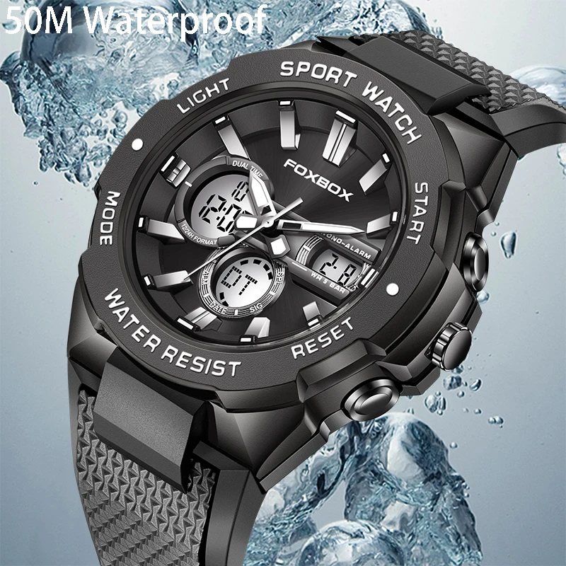 LIGE Dual Display Watch for Men Fashion Silicone Band Military Waterproof Sport Chronograph Quartz WristWatch Fashion With Date