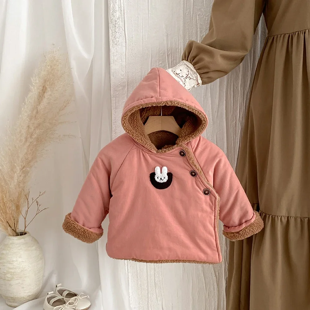 0-3 Y Baby Children's Parkas Toddler Girls Fleece Lining Hooded Coat Boys Warm Thicking Jacket Winter Kid's Clothing