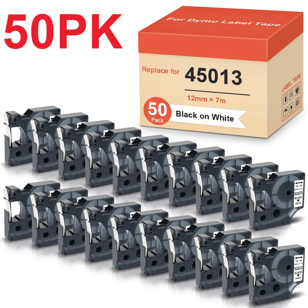 Labelwell 50pk 45013 Label Black On White Compatible For Dymo D1 45013