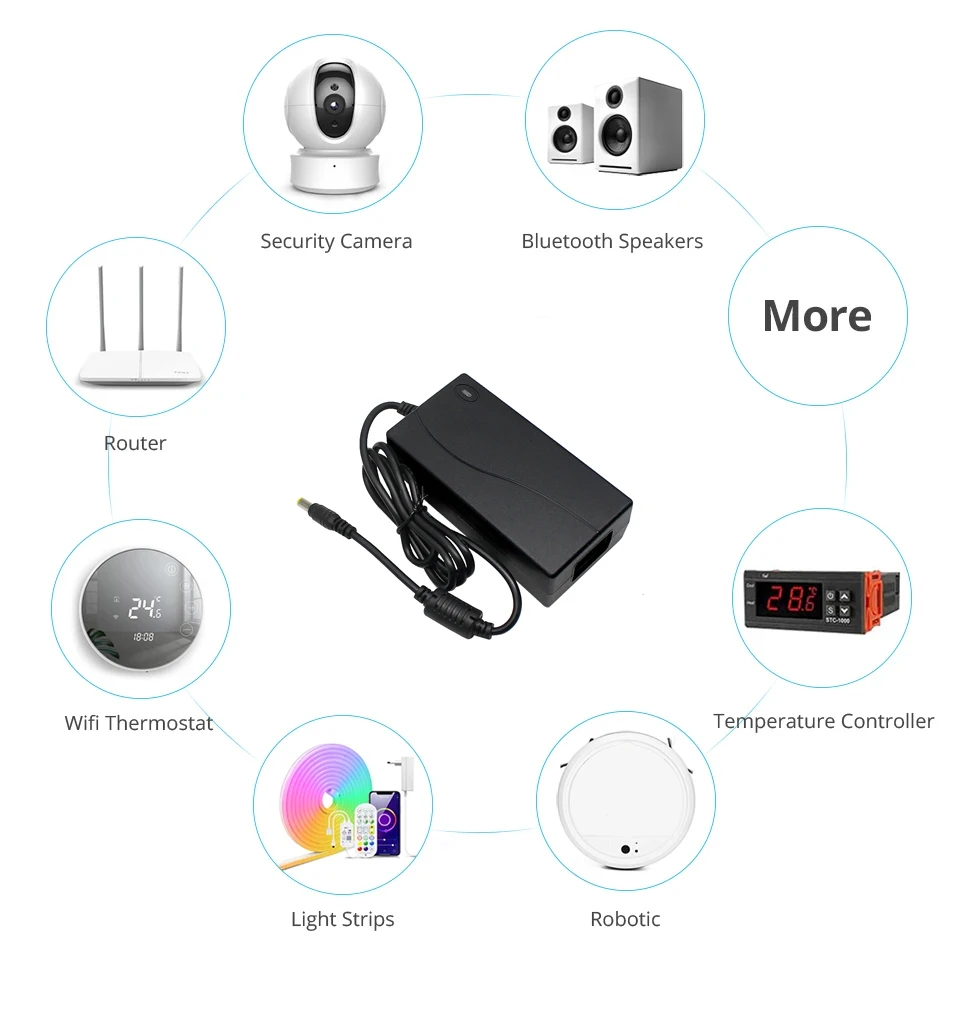 para tiras de luz LED, carregador adaptador,