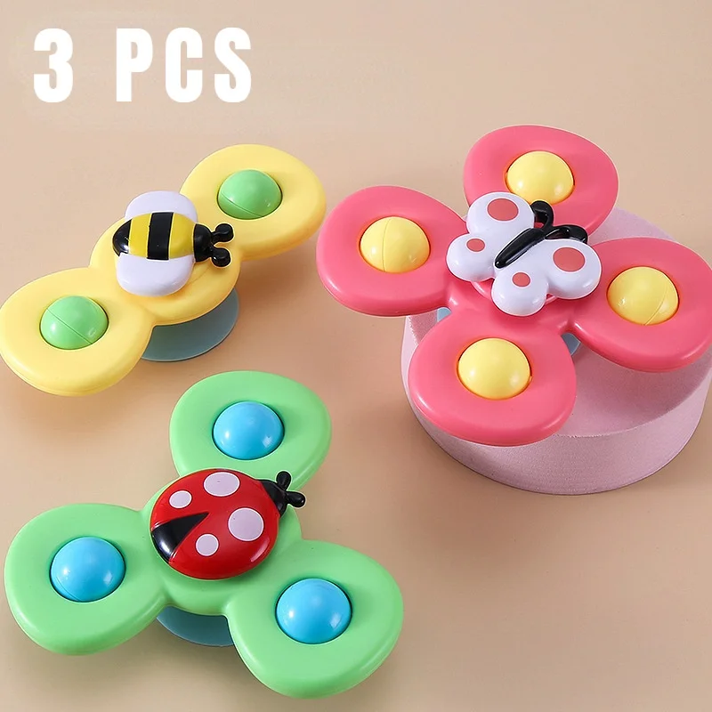 3Pcs/Set Baby Bath Toys Funny Bathing Sucker Spinner Suction Cup Cartoon Rattles Fidget Educational Toys For Children Boys Gift