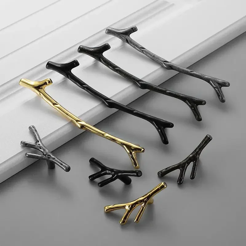 Furniture Handles Kitchen Door Handles Fashion Tree Branch Furniture Handle 96mm 128mm Black Silver Bronze Kitchen Cabinet Handles Drawer Knobs Door Pulls Hardware