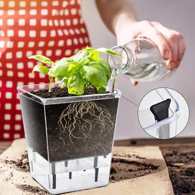 Self Watering Pots Lazy Hydroponic Flower Pot Automatic Water-Absorbing Flowerpot Transparent Double Layer Self Watering Planter, flower pot,hydroponic flower pot,plant pot