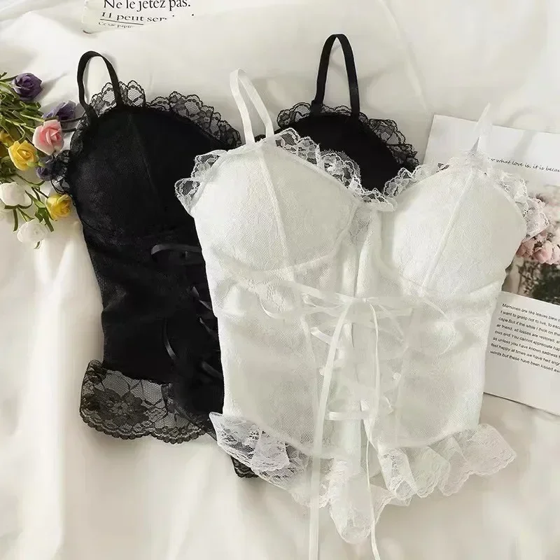 여성용 섹시한 크롭탑, 레이스 붕대 티셔츠, 캐미솔, 슬링 탱크탑, 민소매 조끼, 패션 선물, Y2k 의류, 신제품