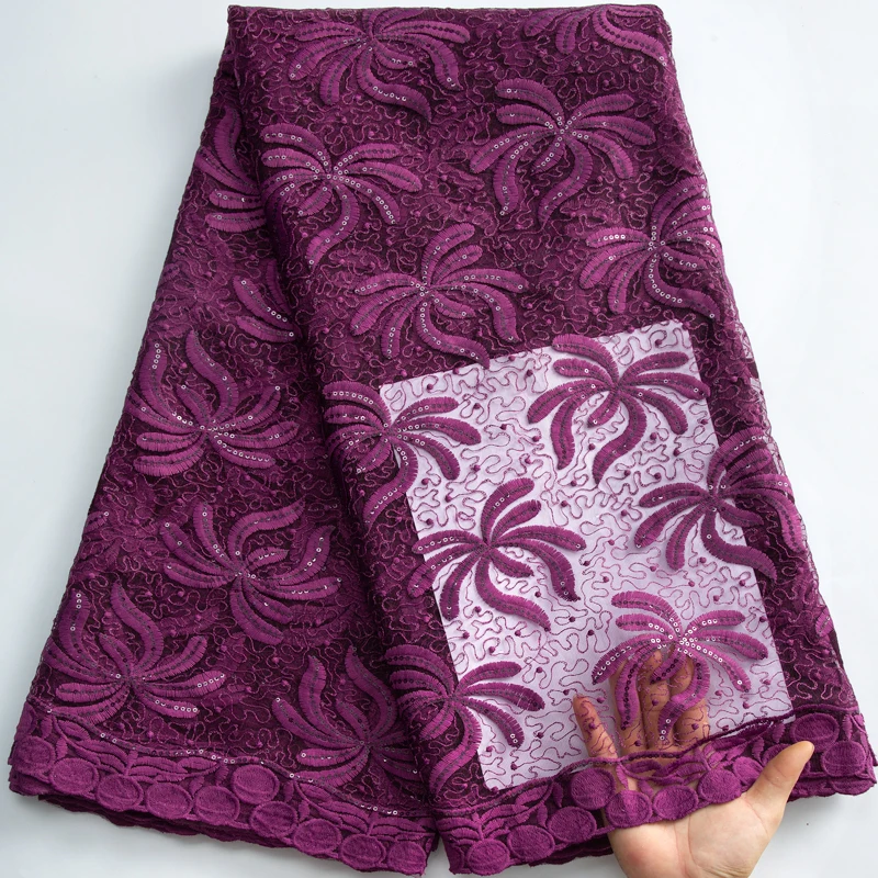 

African Silk Milk Lace Nigerian Net Milk Embroidery Voile Lace With Sequins 5 Yards For Evening Party Women Dresses A3371