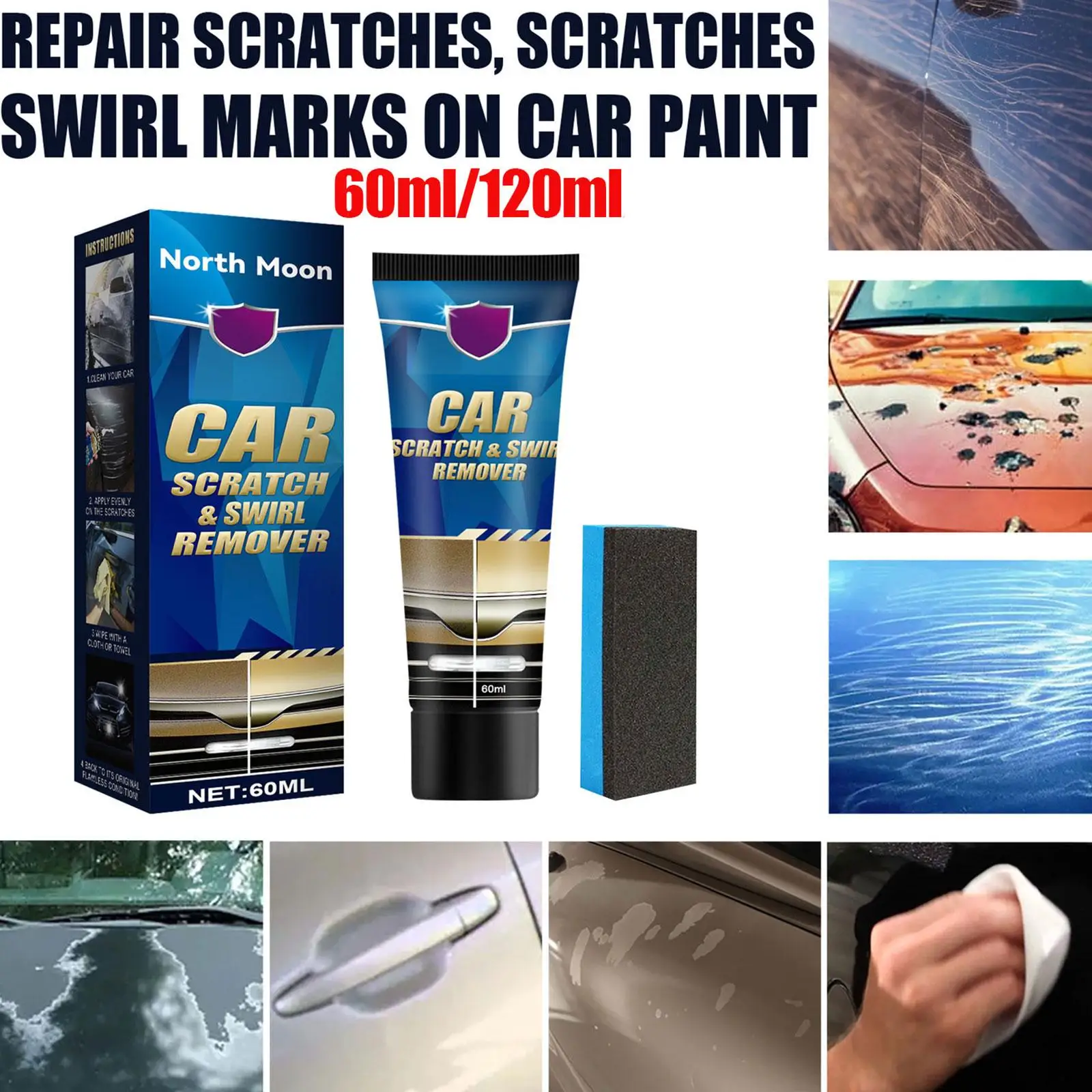 

Car Scratch Remover Repair Kit - 120/60ml - Polishing - Accessorie Car Cream Paint with Anti-Scratch - Wax Tool Essential R I9V0