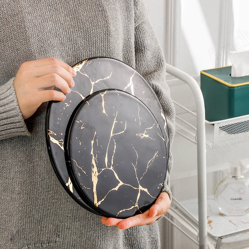 European Ceramic Storage Tray Marble Texture Wedding Center Cake Organizer Afternoon Tea Desktop Dessert Trays Home Decoration 3
