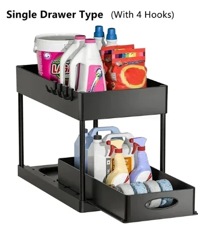 Kitchen Organizer Under Sink Organizer Sliding Drawer Storage Rack 2 Tier Organizer Storage Multipurpose Holder Rack for Kitchen