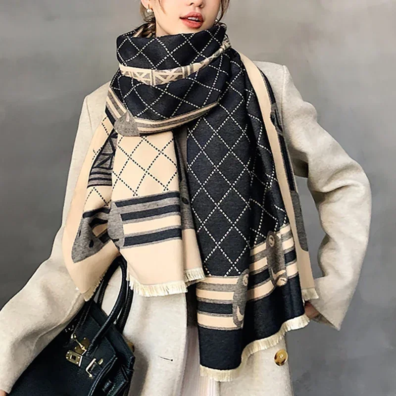 2022 New Winter Scarf Iron Tower Cashmere Shawl Women's Warm Double-Sided Thick Foulard Lady Fashion Bandana Female Pashmina 2020 autumn new soft plaid scarf women winter luxury cashmere shawl female outdoor warm accessories hijab lady pashmina bandana