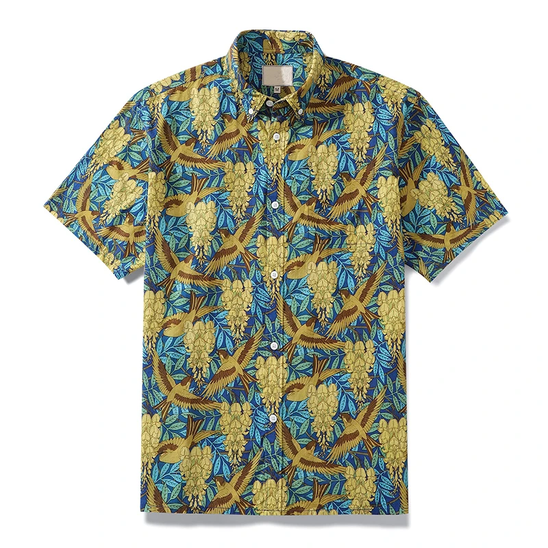 thumbnail image 1 of Camisa hawaiana de verano para hombre, con estampado de pájaros en 3D, para vacaciones, viajes, Hawái, manga corta, informal, de gran tamaño, con solapa, 1 of 4