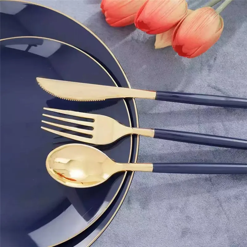 

4 sets New Disposable Plastic Western Tableware Dark Blue Phnom Penh Set 7 Pieces Wedding Party Banquet Reception Outdoor