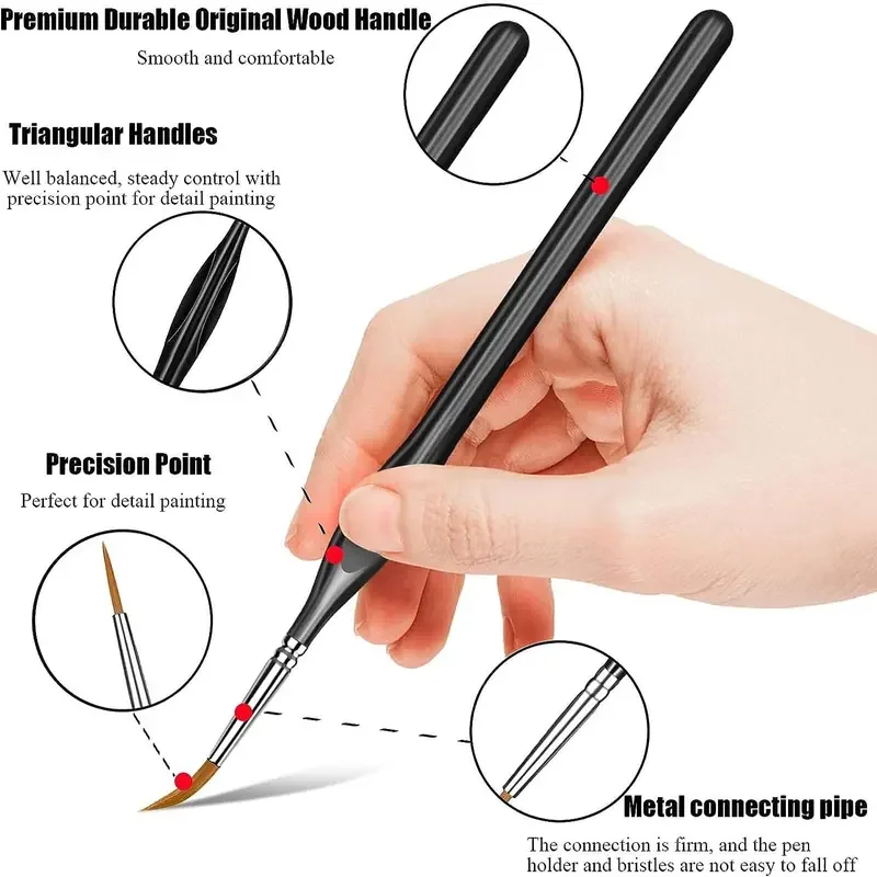 Paint Brushes 10Pcs Miniature Kit Nylon Hair For Acrylic Watercolor Oil Pointed Tip w/Case
