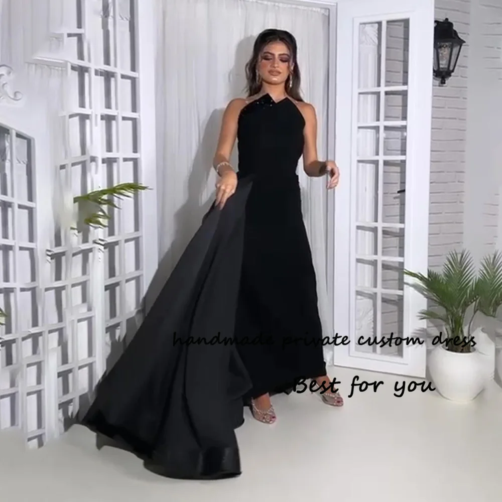 

Black Strapless Mermaid Evening Dresses with Train Long Dubai Arabic Prom Party Dress Customized Formal Gowns