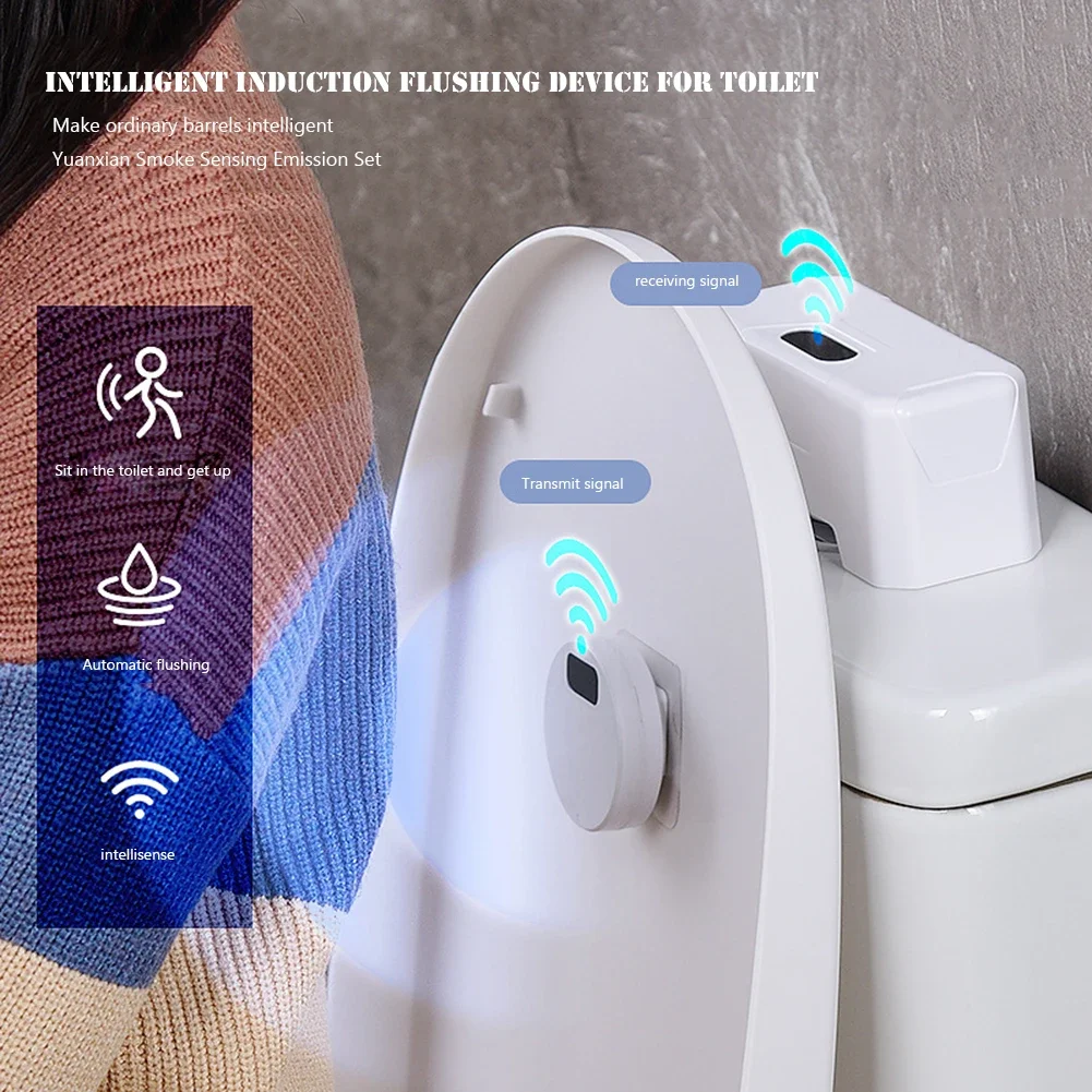 Automatic Toilet Flush Button Induction Toilet Flusher External Infrared Flush Splash-proof with Wireless Transmitter 4