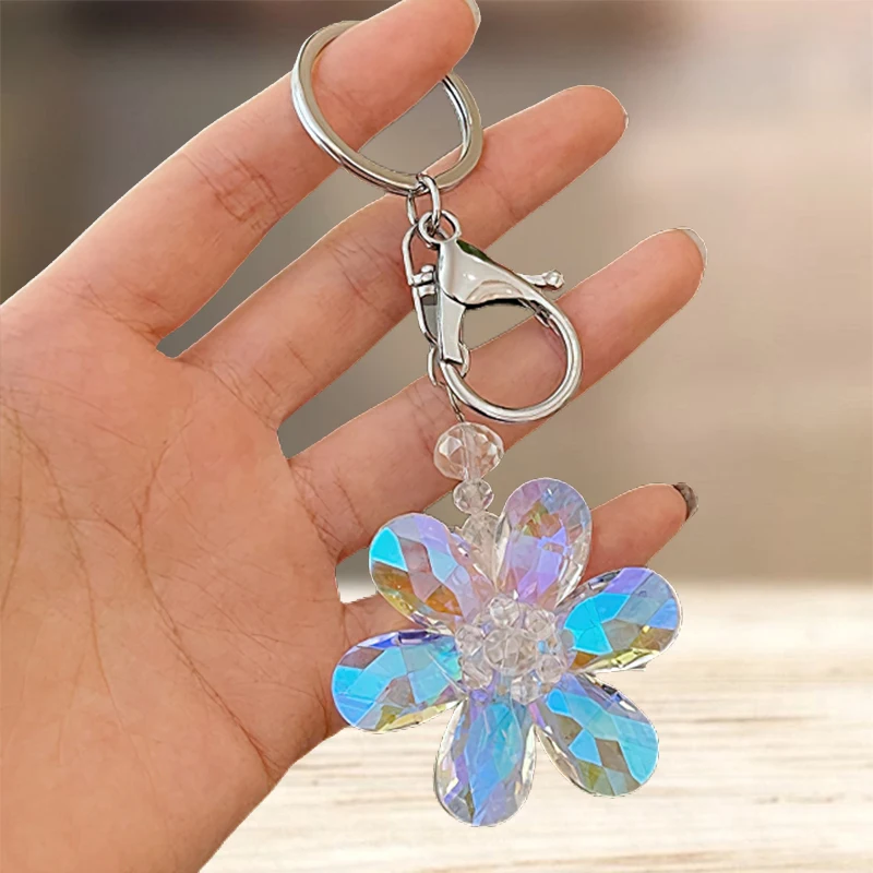 Cute Six Petaled Flower Keychain Cartoon Flower Key Chain Key Ring Holder Bag Pendant Accessories Keyring