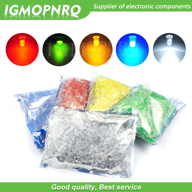 Diodo LED emisor de luz, 1000 piezas, 3mm, 5mm, rojo, verde, amarillo, Blanco, Naranja, azul, DIP