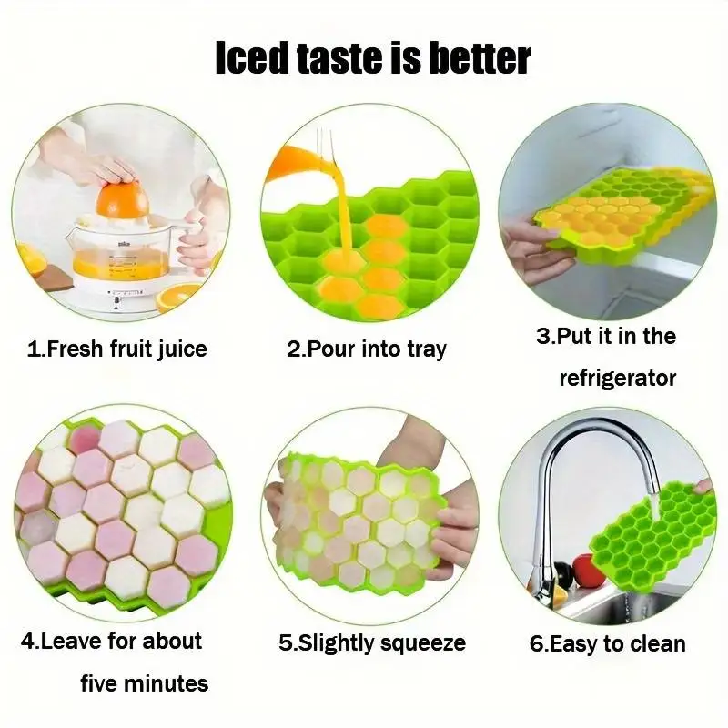 Silicone Ice Cube Trays, Set of 1, Honeycomb Shape 37-Cavity Flexible Ice Mold for Chilled Drinks, BPA Free Kitchen Accessories