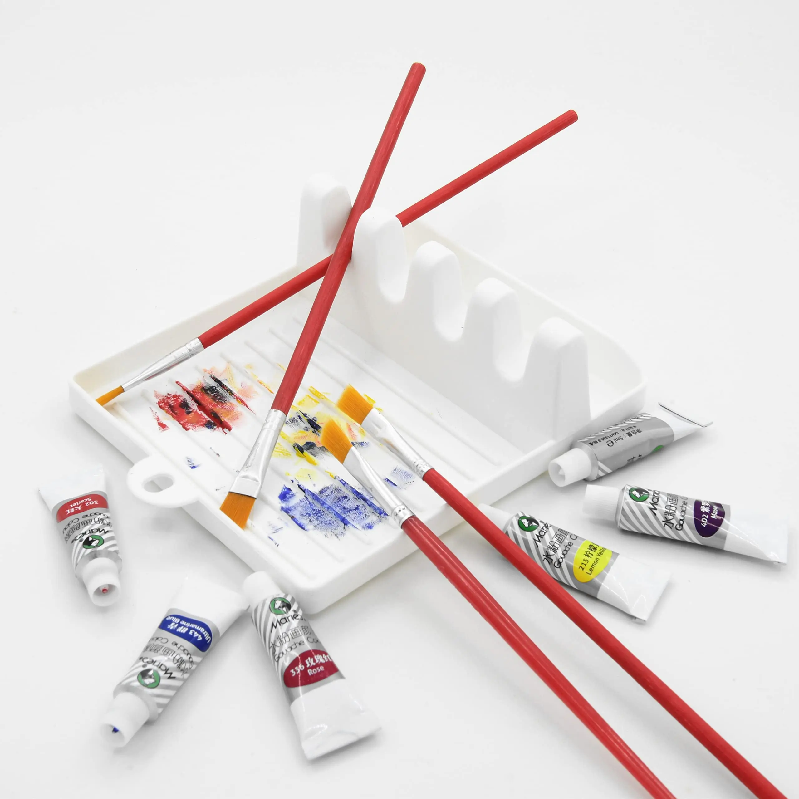 1pc 4-Slot Plastic Paint Brush Holder - Space-Saving Tension-Mounted Palette Tray with Polished Finish,Easy-Clean Art Organizer