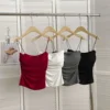 pour femme, sous-vêtement, camisole ajustée, haut court sexy avec fines bretelles, débardeur blanc uni, style coréen