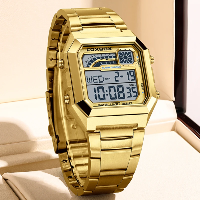 Original FOXBOX Men Watch Fashion Creative Square Digital Watches For Men Casual Waterproof Luminous Men's Electronic Wristwatch