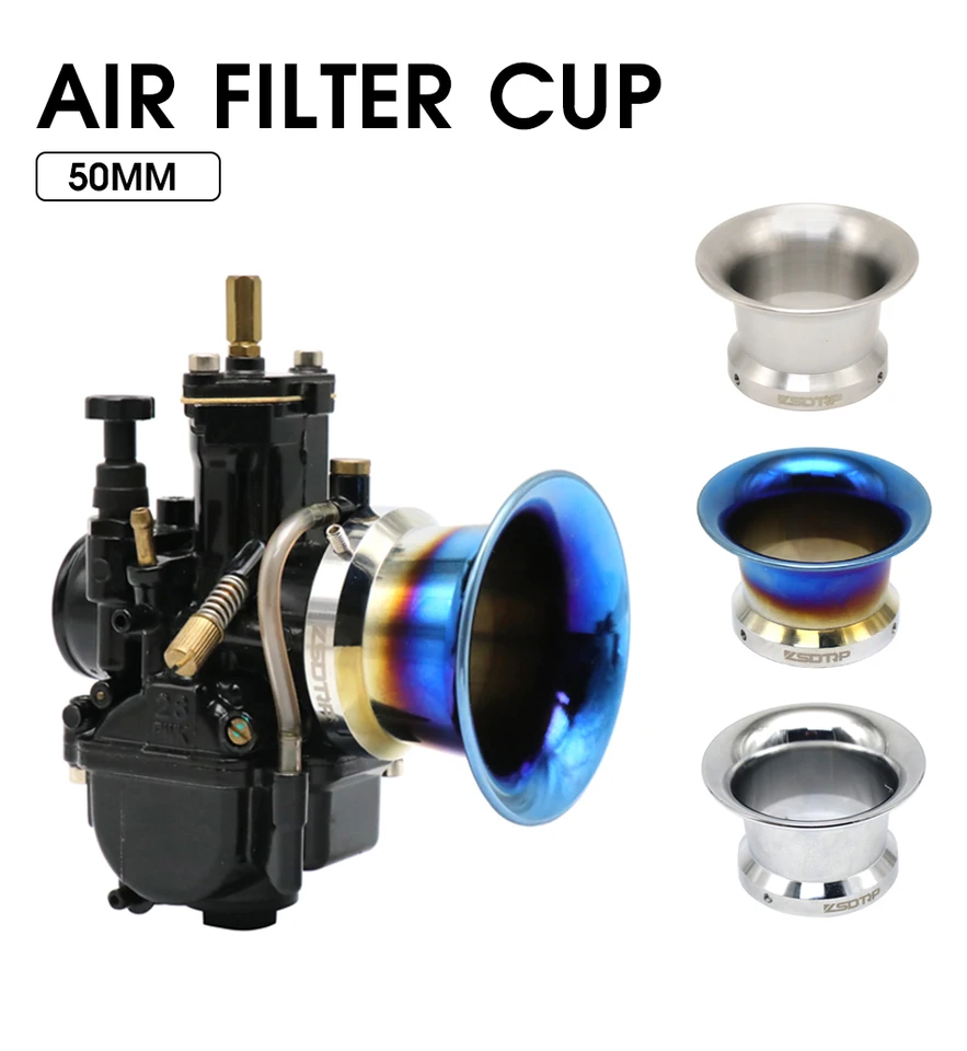 50mm Motorcycle Carburetor Velocity Stack & Air Filter Cup – Polished Aluminum