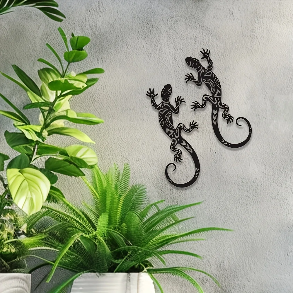 Metal Gecko Wall Art Set of 2 Heavy-Duty Indoor Wall Decor with Artisan Craft, Modern Metal Wall Hanging for Living Room&Bedroom