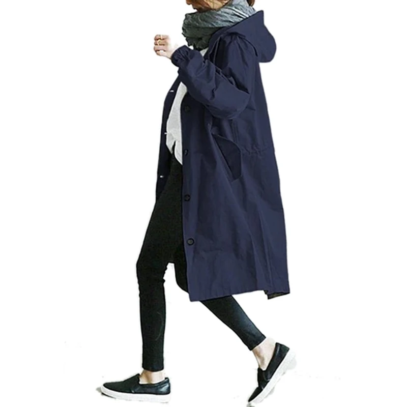 S-5XL Casual Women Long Hoodies Khaki Button Spring Autumn Pockets Coats Chic Ladies Trench Full Sleeve Jackets Thin Outwear Red
