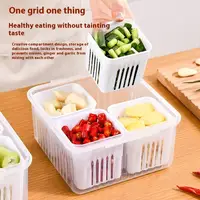 Boîte de rangement pour réfrigérateur, 4 grilles, aliments, légumes, fruits, organisateur de réfrigérateur, panier de vidange, viande, oignon, gingembre, bac à légumes transparent 1