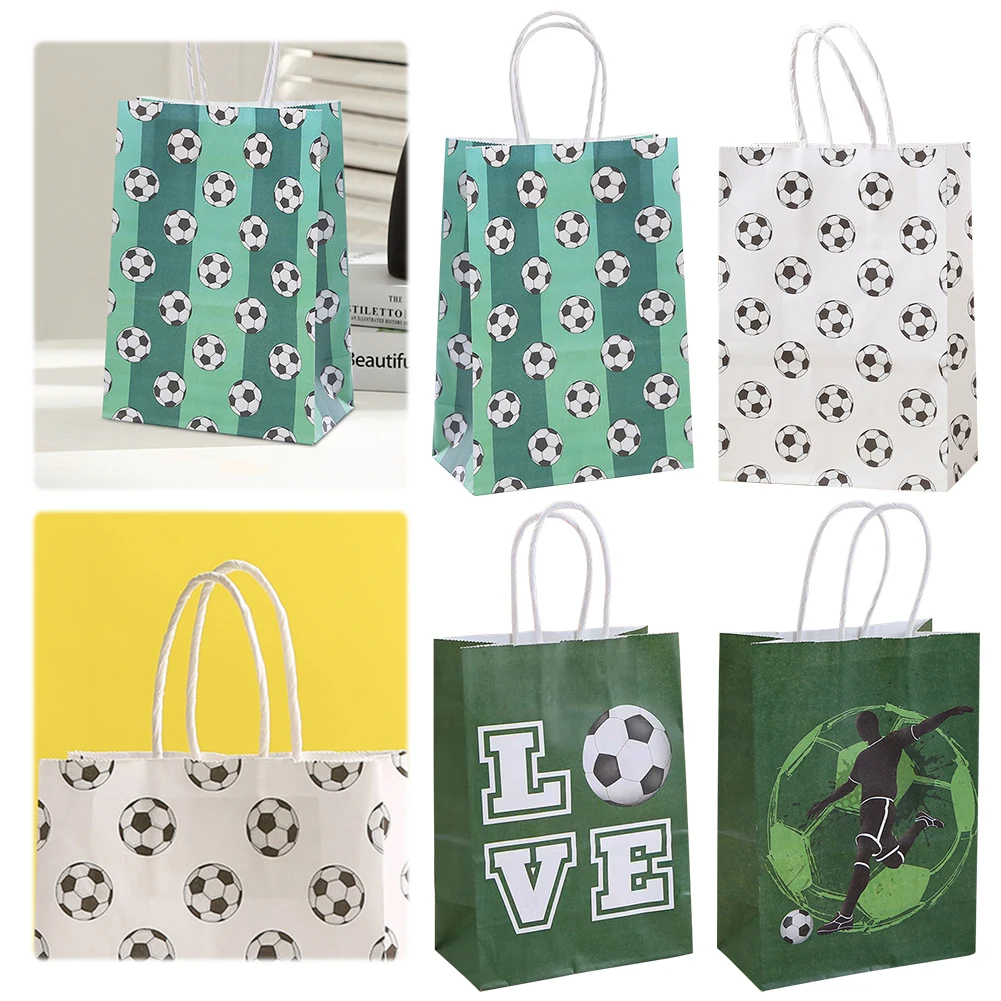 12pcs Candy Goodie Treat Bags with Handle Soccer Print Gift Bags Football Theme Candy for Football Themed Party Favors