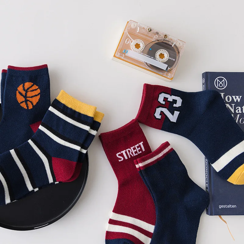 5 أزواج من الجوارب القطنية الخالصة للأطفال والأولاد الصغار، جوارب رياضية لكرة السلة لطلاب المدارس، جورب ناعم متوسط الأنبوب