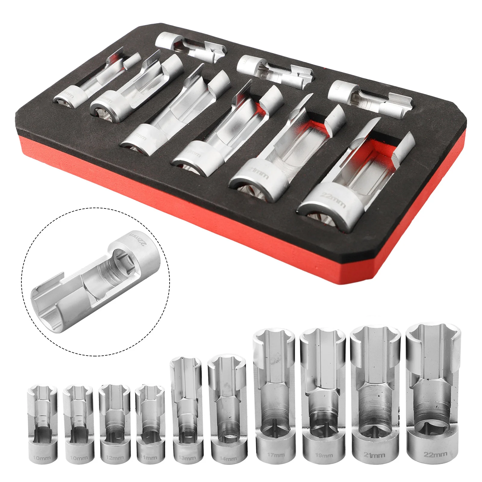 10-22mm Fuel Line Socket Wrench Set 10-22mm 1/4 3/8 1/2 Diesel Injector Fuel Line Socket Wrench Set Union Nut Socket