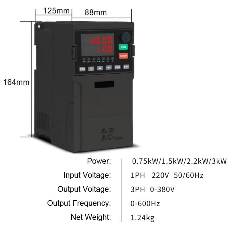 300 시리즈 S3 VFD 벡터 인버터 1상 220V 입력 3상 380V 출력 0.75-11KW 0-600Hz 센서리스 벡터 제어 MPPT RS485