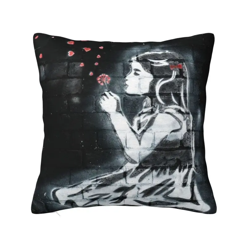 

Girl Blowing Hearts By Banksy Cushion Cover 40x40cm Street Graffiti Pop Art Soft Cute Throw Pillow Case Home Decor