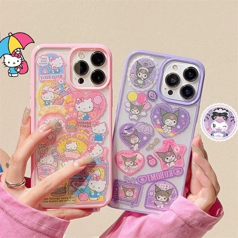 

Cartoon Sanrio Hello Kitty Kuromi Phone Case for Iphone 11 12 13 14 15 Pro Max X Xs Xr 15 Pro Clear Anti-drop Soft Cover Gift