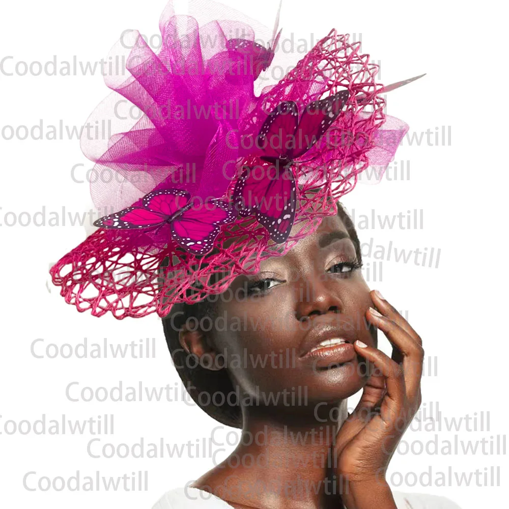 New Fascinator Wedding Headpiece Women Butterfly Headwear For Church Derby Hat Fascinators Headband Bridal Pillbox Cap Flower