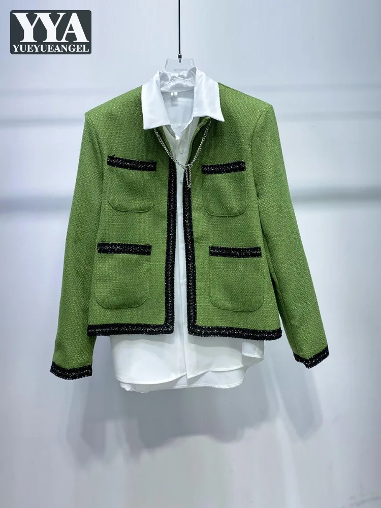 

Fashion Men Autumn Slim Fit Tweed Jacket Pockets Business Casual Work Coat High Quality New Designer Party Outwear Tops Jackets