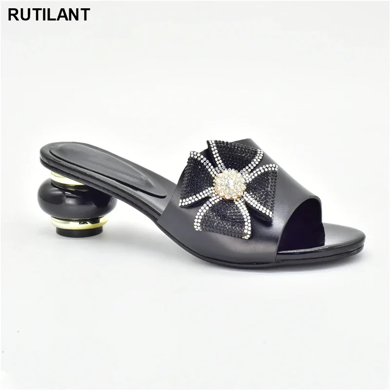 

Luxury Shoes Women Designers Nigerian Women Party Shoes Decorated with Rhinestone Open Toe Shoes Plus Size Women Shoes 43
