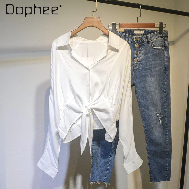 Women's Summer Shirt 2024 Korean Style Pure Color Knotted Short Blouse Loose Slimming Square Collar Sun Protection Top Female wire bvr1 5 2 546 square meters single core soft copper wire pure copper core multi strand national standard loose zero shear