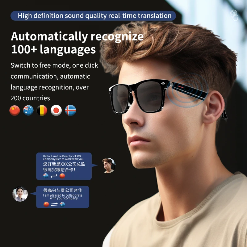 Smart Glasses AI Translator Wireless Bluetooth Call 100+ Language Rreal Time Translate Voice Assistant Smartglasses for Man Girl