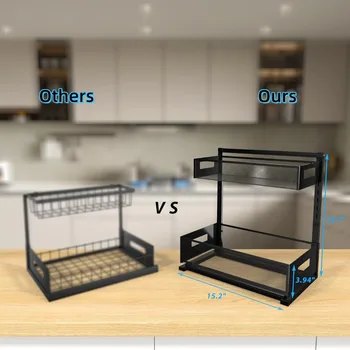 2-Tier Metal Under Sink Organizer, Pull Out Smoothly Under Kitchen Sink Organizer with Track，Kitchen and Bathroom 6