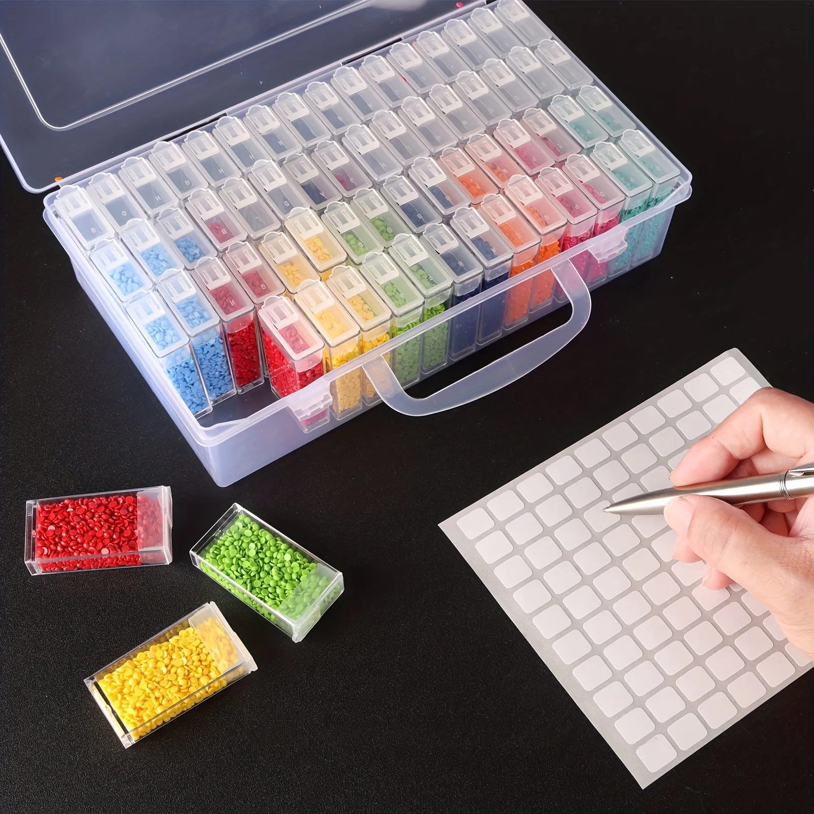 Diamond Painting Beads Storage Box Plastic Storage Box with Label Sticker Transparent Rectangular Bead Organizer