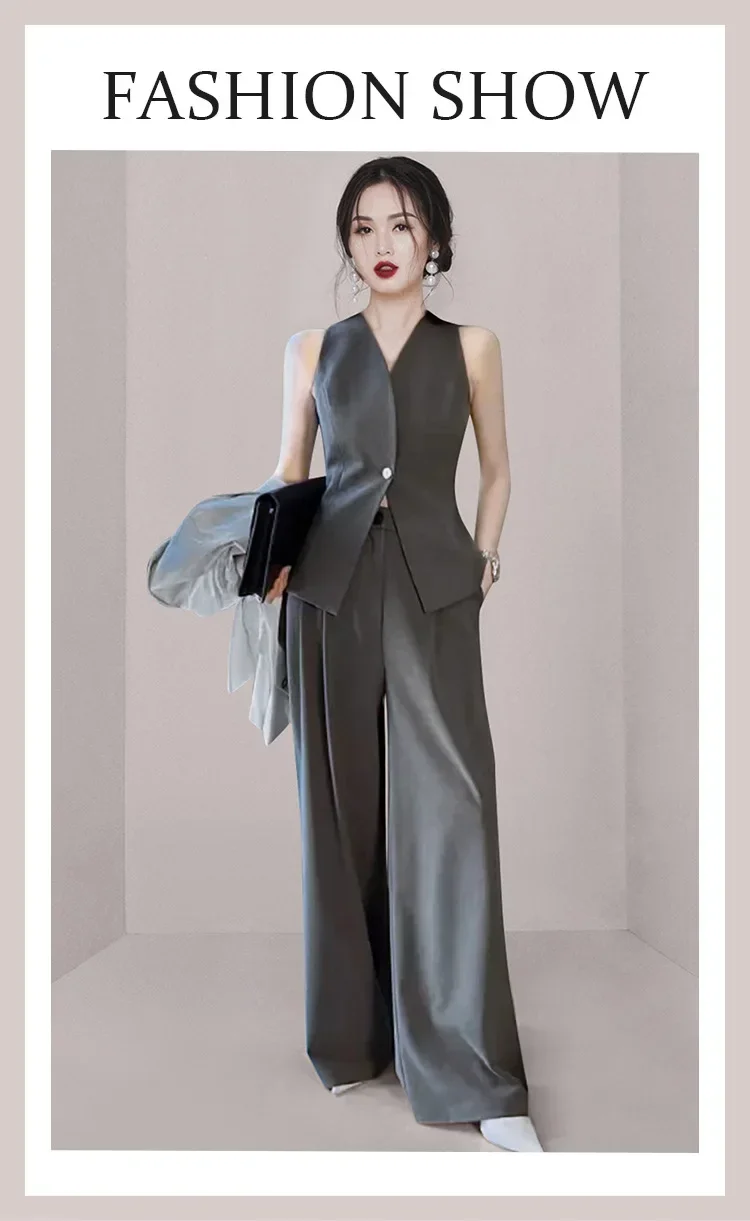 2024 High-end Fashion Temperament Small Fragrant Vest Wide Leg Pants Professional Temperament Two-piece Set