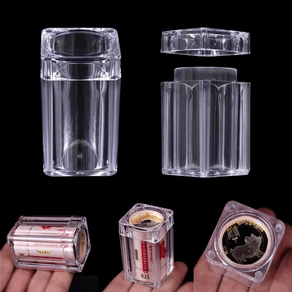 사각 동전 튜브 투명 아크릴 동전 거치대 보관함, 나사 뚜껑이 있는 컨테이너, ..