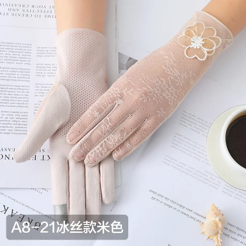Summer Women Driving Gloves Autumn Non Slip Sunscreen Anti-UV Short Gloves Women Thin Ice Silk Lace Touch Screen Glove for driving gloves