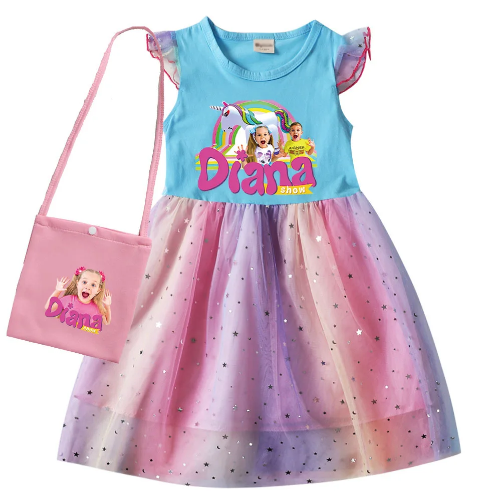 Cartoon Diana Y Roma Girls Dress Princess Costume Kids Clothes Baby Girls Short Sleeve Casual Dresses Kids Lovely Dress Children Hallowen Party Princess Vestidos