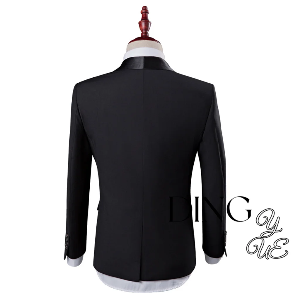 Men's Lapel Black Collar 3 Piece Suit Set Coat Vest Trousers / Business Groomsmen Groom Wedding Dress Fprmal Blazer Pants