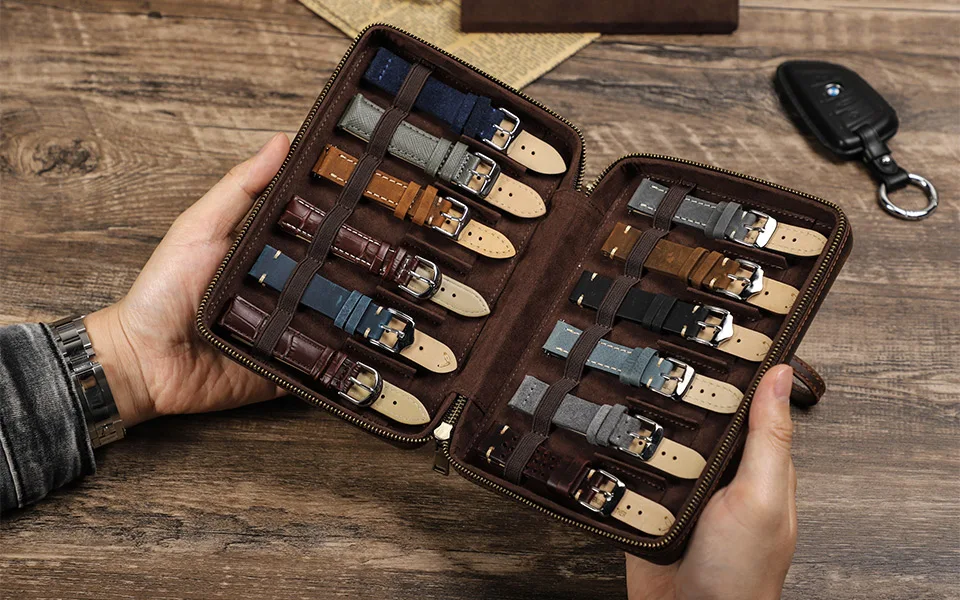 3 Slot Uhr Box Handgemachte Uhr Roll Reise Fall Armbanduhr Beutel 100% Kuh Leder Rutschte in Out Organizer Geschenke – Detail 2